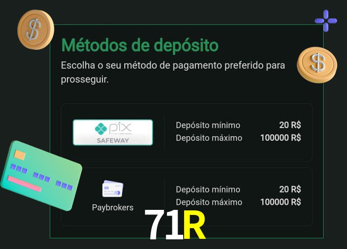 O cassino 71R oferece uma grande variedade de métodos de pagamento
